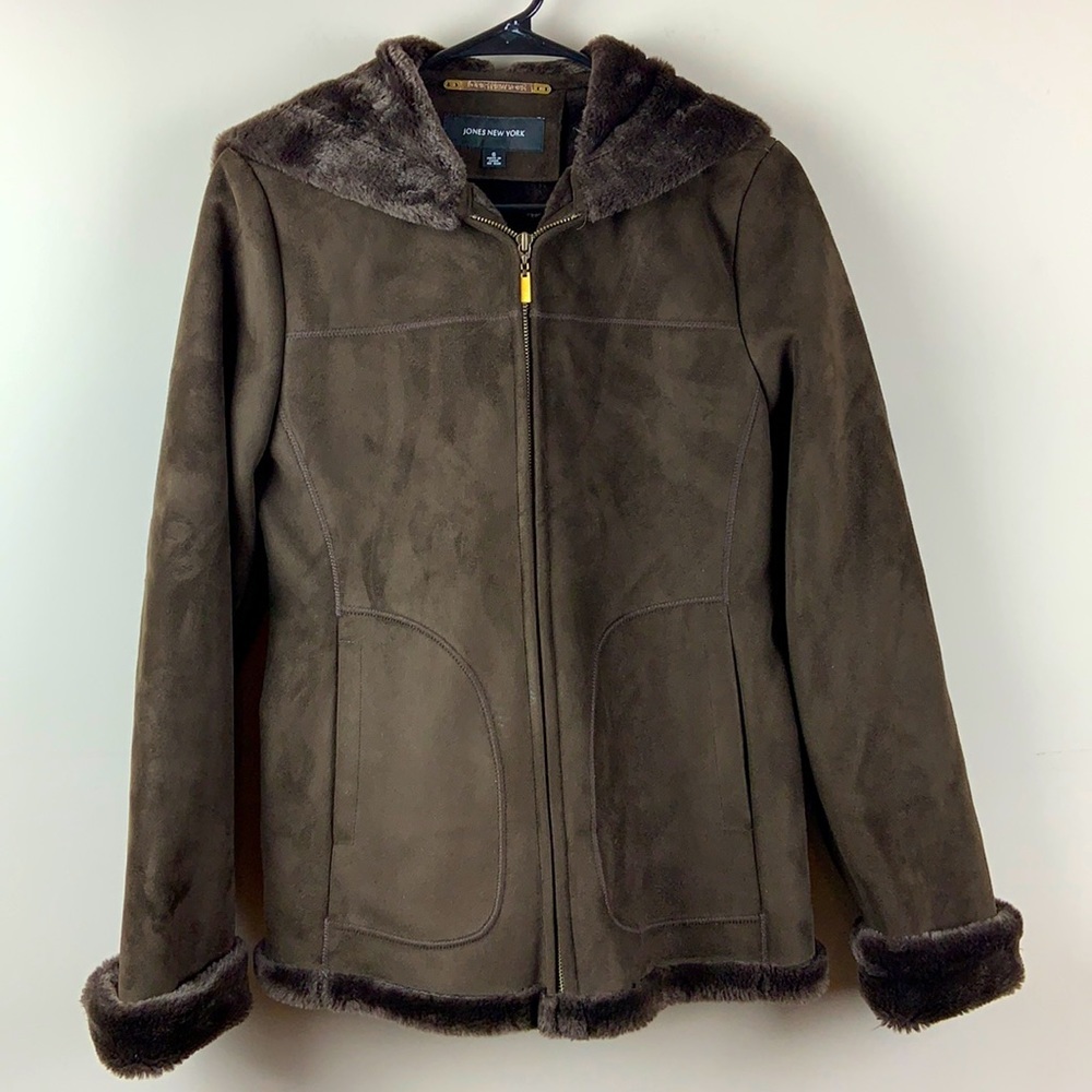 Jones New York Chocolate Faux Suede Fleeced lined Coat